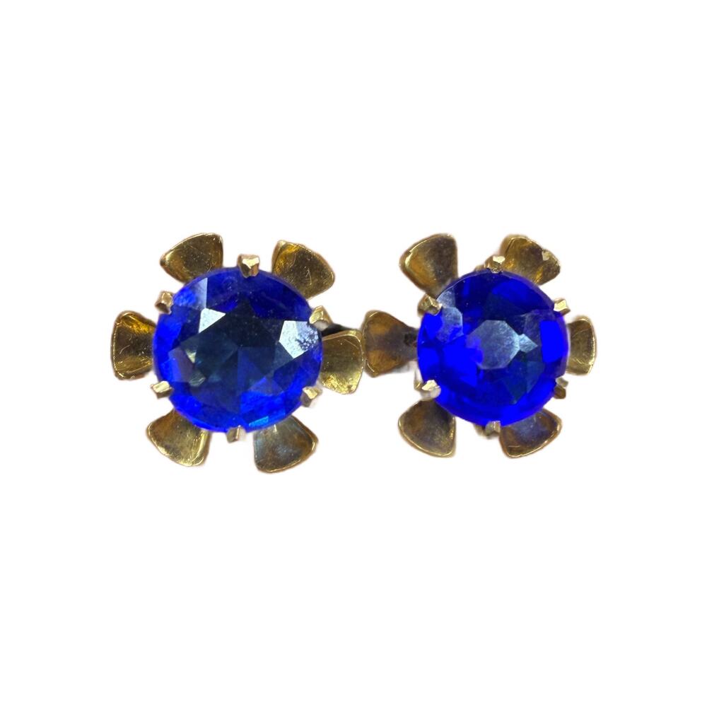 Budlong, Docherty & Armstrong Vintage 10K Cobalt Blue Flower Stud Earrings
